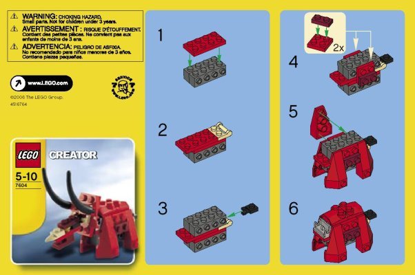 Istruzioni per la Costruzione - LEGO - 7604 - Triceratops: Page 1