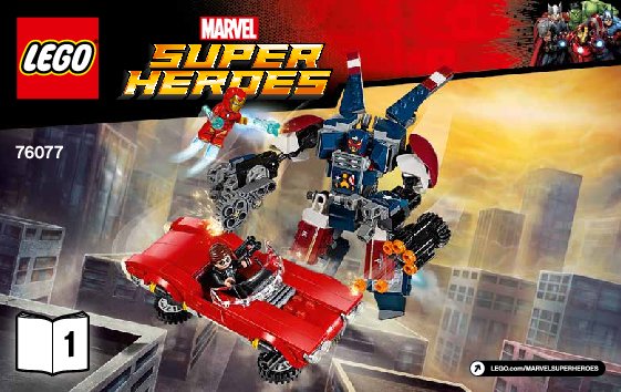 Istruzioni per la Costruzione - LEGO - Marvel Super Heroes - 76077 - Iron Man: l'attacco di Detroit Steel: Page 1